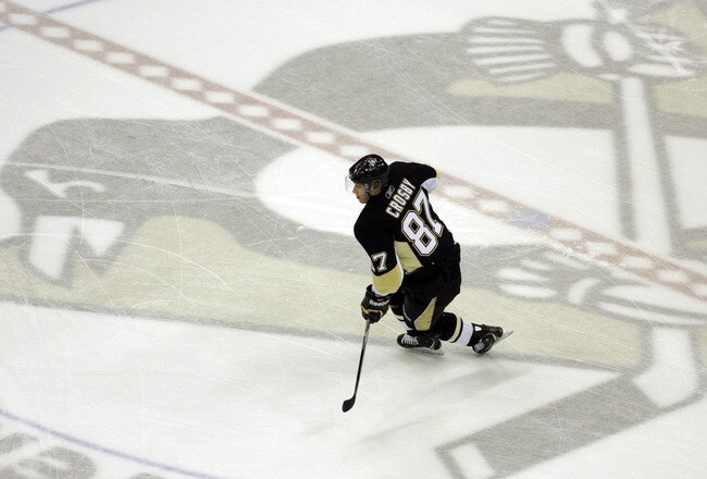 PITTSBURGH, PA - JANUARY 05:  Sidney Crosby #87 of the Pittsburgh Penguins skates during warmups prior to taking on the Tampa Bay Lightning on January 5, 2011 at Consol Energy Center in Pittsburgh, Pennsylvania.  (Photo by Justin K. Aller/Getty Images)