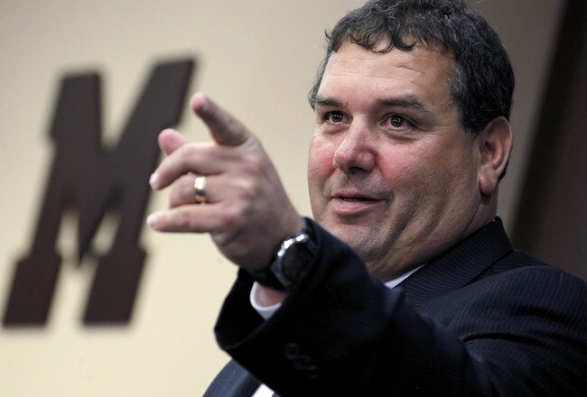 ANN ARBOR, MI - JANUARY 12:  New University of Michigan head football coach Brady Hoke speaks during his introductory press confrence at the Junge Family Champions Center on January 12, 2011 in Ann Arbor, Michigan.  (Photo by Gregory Shamus/Getty Images)