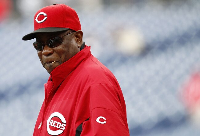PHILADELPHIA - OCTOBER 06:  Manager Dusty Baker #12 of the Cincinnati Reds stands at the batting cage before Game 1 of the NLDS against the Philadelphia Phillies at Citizens Bank Park on October 6, 2010 in Philadelphia, Pennsylvania.  (Photo by Jeff Zelevansky/Getty Images)