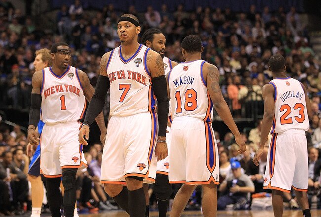 DALLAS, TX - MARCH 10:  Forward Carmelo Anthony #7 of the New York Knicks at American Airlines Center on March 10, 2011 in Dallas, Texas.  NOTE TO USER: User expressly acknowledges and agrees that, by downloading and or using this photograph, User is consenting to the terms and conditions of the Getty Images License Agreement.  (Photo by Ronald Martinez/Getty Images)