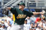 PEORIA, AZ - MARCH 06:  Starting pitcher Josh Outman #88 of the Oakland Athletics pitches against the San Diego Padres during the spring training game at Peoria Stadium on March 6, 2011 in Peoria, Arizona.  (Photo by Christian Petersen/Getty Images)