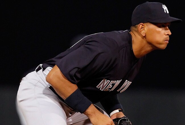 SARASOTA, FL - MARCH 07:  Infielder Alex Rodriguez #13 of the New York Yankees gets into defensive position against the Baltimore Orioles during a Grapefruit League Spring Training Game at Ed Smith Stadium on March 7, 2011 in Sarasota, Florida.  (Photo by J. Meric/Getty Images)