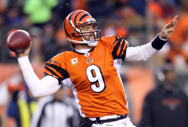 CINCINNATI - DECEMBER 26:  Carson Palmer #9 of the Cincinnati Bengals throws a pass during the NFL game against the San Diego Chargers at Paul Brown Stadium on December 26, 2010 in Cincinnati, Ohio. The Bengals 34-20.  (Photo by Andy Lyons/Getty Images)
