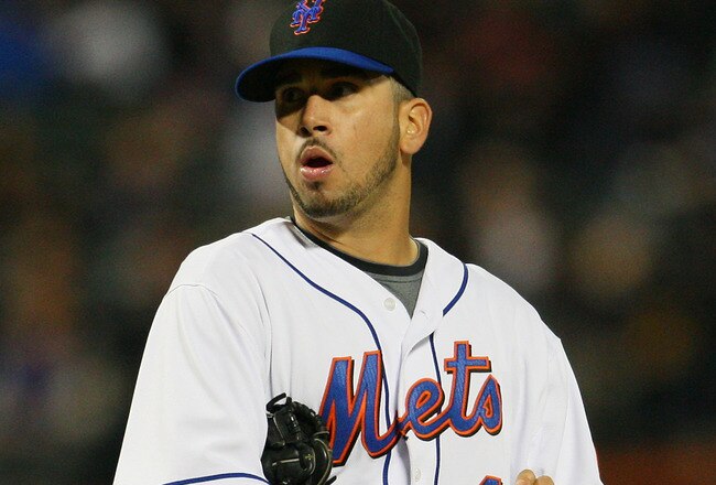 NEW YORK - APRIL 21:  Oliver Perez #46 of the New York Mets looks on during their game against the Chicago Cubs on April 21, 2010 at Citi Field in the Flushing neighborhood of the Queens borough of New York City.  (Photo by Mike Stobe/Getty Images)