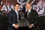 LAS VEGAS - JUNE 23:  NHL Hall of Famer Mark Messier and Sidney Crosby of the Pittsburgh Penguins pose for a portrait with the Mark Messier NHL Leadership Award during the 2010 NHL Awards at the Palms Casino Resort on June 23, 2010 in Las Vegas, Nevada.  (Photo by Bruce Bennett/Getty Images)