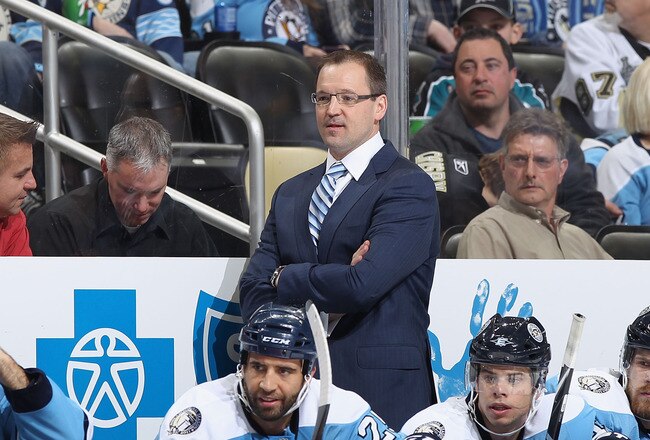 PITTSBURGH, PA - FEBRUARY 23:  Head coach Dan Bylsma of the Pittsburgh Penguins watches from the bench during the NHL game against the San Jose Sharks at Consol Energy Center on February 23, 2011 in Pittsburgh, Pennsylvania.  The Sharks defeated the Penguins 3-2 in overtime.  (Photo by Christian Petersen/Getty Images)