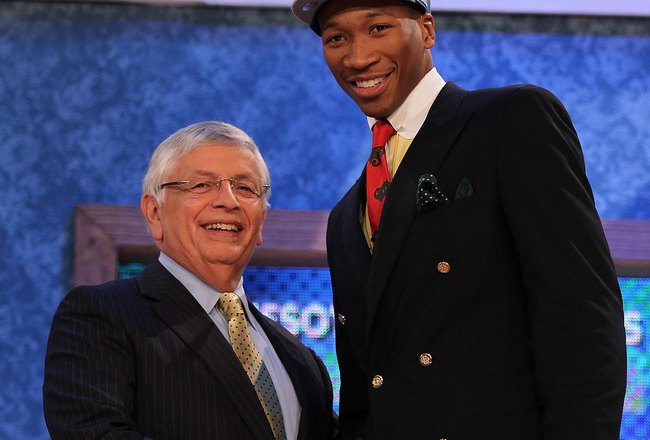 NEW YORK - JUNE 24:  Wesley Johnson stands with NBA Commisioner David Stern after being drafted by The Minnesota Timberwolves at Madison Square Garden on June 24, 2010 in New York, New York.  (Photo by Al Bello/Getty Images)