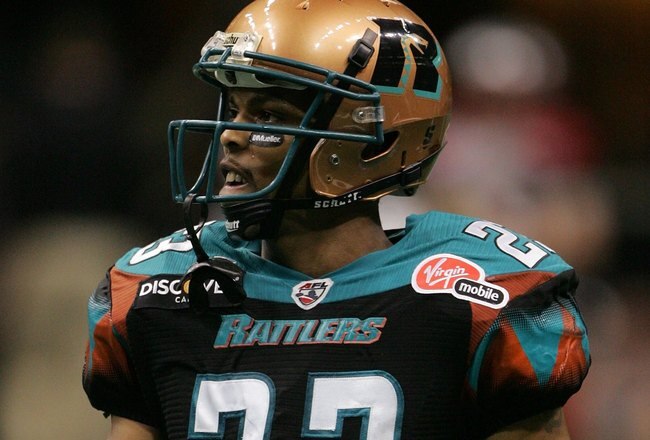 PHOENIX - JUNE 30:  Wide receiver Trandon Harvey #23 between plays during a game against the Grand Rapids Rampage at the US Airways Center in Phoenix, Arizona on June 30, 2008.  (Photo by Gene Lower/Getty Images)