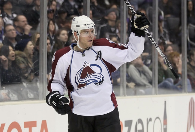 LOS ANGELES, CA - FEBRUARY 26:  Paul Stastny #26 of the Colorado Avalanche celebrates a goal against the Los Angeles Kings at Staples Center on February 26, 2011 in Los Angeles, California.  (Photo by Jeff Gross/Getty Images)