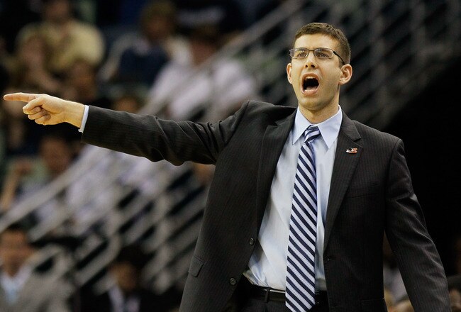 NEW ORLEANS, LA - MARCH 24:  head coach Brad Stevens of the Butler Bulldogs yells to his players during their game against the Wisconsin Badgers in the Southeast regional of the 2011 NCAA men's basketball tournament at New Orleans Arena on March 24, 2011 in New Orleans, Louisiana.  (Photo by Kevin C. Cox/Getty Images)