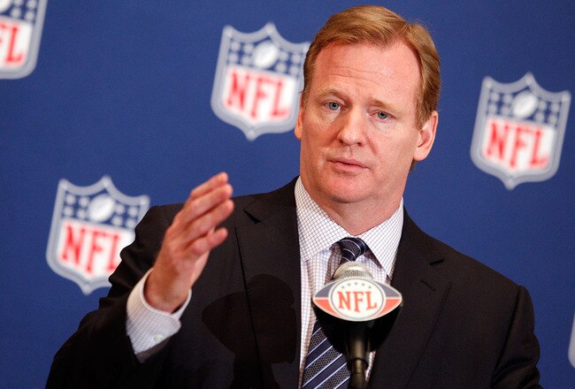 NEW ORLEANS, LA - MARCH 21: NFL commissioner Roger Goodell addresses the media during the NFL Annual Meetings at the Roosevelt Hotel on March 21, 2011 in New Orleans, Louisiana. Despite a NFL owners imposed lockout in effect since March 12 the league is conducting it's annual owners meeting in New Orleans(Photo by Sean Gardner/Getty Images)