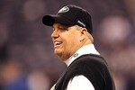 INDIANAPOLIS, IN - JANUARY 08:  Head coach Rex Ryan of the New York Jets looks on during warm ups against the Indianapolis Colts during their 2011 AFC wild card playoff game at Lucas Oil Stadium on January 8, 2011 in Indianapolis, Indiana.  (Photo by Andy Lyons/Getty Images)