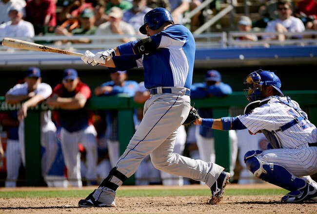 MESA, AZ - MARCH 09:  Billy Butler #16 of the Kansas City Royals at bat against the Chicago Cubs during the spring training baseball game at HoHoKam Stadium on March 9, 2011 in Mesa, Arizona.  (Photo by Kevork Djansezian/Getty Images)