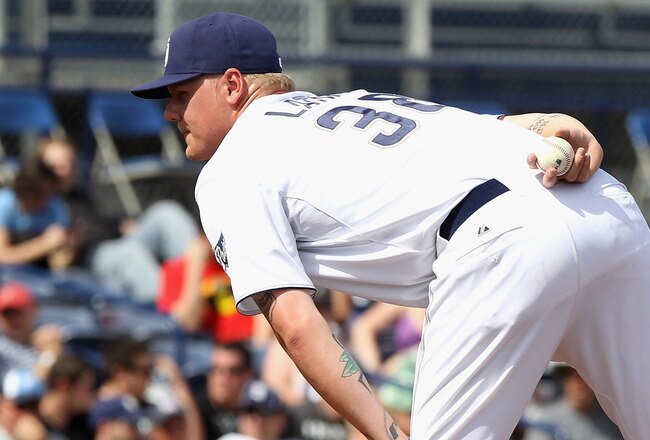 PEORIA, AZ - MARCH 06:  Starting pitcher Mat Latos #38 of the San Diego Padres pitches against the Oakland Athletics during the spring training game at Peoria Stadium on March 6, 2011 in Peoria, Arizona.  (Photo by Christian Petersen/Getty Images)