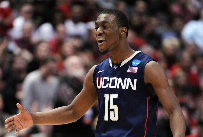 ANAHEIM, CA - MARCH 24:  Kemba Walker #15 of the Connecticut Huskies reacts after a play against the San Diego State Aztecs during the west regional semifinal of the 2011 NCAA men's basketball tournament at the Honda Center on March 24, 2011 in Anaheim, California.  (Photo by Harry How/Getty Images)