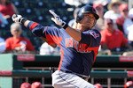 GOODYEAR, AZ - FEBRUARY 28:  Shin-Soo Choo #17 of the Cleveland Indians follows through on a swing against the Cincinnati Reds at Goodyear Ballpark on February 28, 2011 in Goodyear, Arizona.  (Photo by Norm Hall/Getty Images)