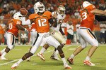 MIAMI, FL - OCTOBER 9: Jacory Harris #12 of the Miami Hurricanes hrows the ball against the Florida State Seminoles on October 9, 2010 at Sun Life Stadium in Miami, Florida. (Photo by Joel Auerbach/Getty Images)