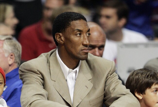 AUBURN HILLS, MI - JUNE 14:  NBA legend Scotty Pippen watches as the Detroit Pistons take on the San Antonio Spurs in Game three of the 2005 NBA Finals at The Palace of Auburn Hills on June 14, 2005 in Auburn Hills, Michigan. The Pistons defeated the Spurs 96-79.  NOTE TO USER: User expressly acknowledges and agrees that, by downloading and or using this photograph, User is consenting to the terms and conditions of the Getty Images License Agreement.  (Photo by Brian Bahr/Getty Images)