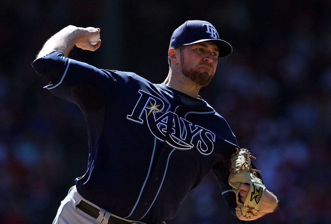 ARLINGTON, TX - OCTOBER 10:  Pitcher Wade Davis #40 of the Tampa Bay Rays throws against the Texas Rangers in the first inning during game 4 of the ALDS at Rangers Ballpark in Arlington on October 10, 2010 in Arlington, Texas.  (Photo by Ronald Martinez/Getty Images)