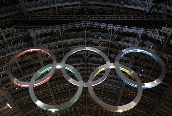 LONDON, ENGLAND - MARCH 03:  A general view of St Pancras International Station and the Olympic Rings after LOCOG Chairman Seb Coe and the Mayor of London Boris Johnson unveiled the first example of how the capitals major landmarks will display Olympic and Paralympic icons to welcome the world to London for the 2012 London Olympics at St Pancras Station on March 3, 2011 in London, England.  (Photo by Paul Gilham/Getty Images)