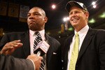 BOSTON - JUNE 17:  Head coach Doc Rivers and Executive Director of Basketball Operations Danny Ainge of the Boston Celtics celebrate after defeating the Los Angeles Lakers in Game Six of the 2008 NBA Finals on June 17, 2008 at TD Banknorth Garden in Boston, Massachusetts. NOTE TO USER: User expressly acknowledges and agrees that, by downloading and/or using this Photograph, user is consenting to the terms and conditions of the Getty Images License Agreement.  (Photo by Elsa/Getty Images)
