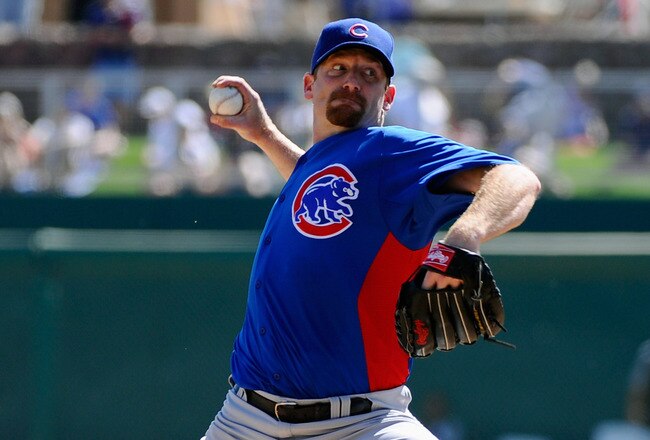 GLENDALE, AZ - MARCH 11:  Ryan Dempster #46 pitcher of the Chicago Cubs throws a pitch against the Chicago White Sox during the spring training baseball gameat Camelback Ranch on March 11, 2011 in Glendale, Arizona.  (Photo by Kevork Djansezian/Getty Images)