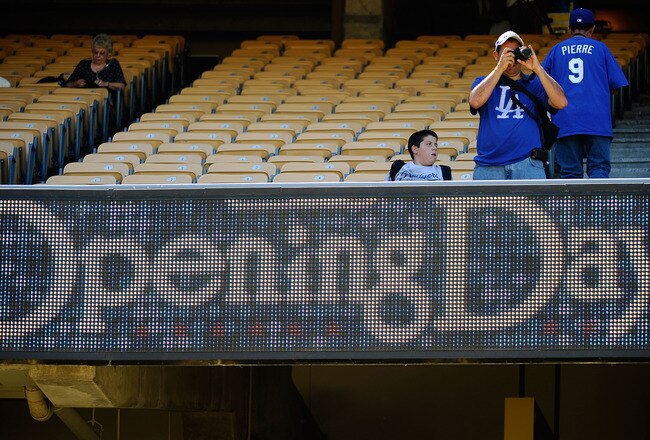 LOS ANGELES, CA - MARCH 31:  A fan takes a photograph from the seats prior to the San Francisco Giants playing the Los Angeles Dodgers on Opening Day at Dodger Stadium on March 31, 2011 in Los Angeles, California.  (Photo by Kevork Djansezian/Getty Images)