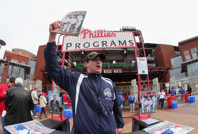 PHILADELPHIA, PA - APRIL 01:  David Uram sells programs outside of Citizens Bank Park before the opening day game between the Philadelphia Phillies and Houston Astros on April 1, 2011 in Philadelphia, Pennsylvania.  (Photo by Rob Carr/Getty Images)