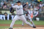 OAKLAND, CA - APRIL 02:  Jason Vargas #38 of the Seattle Mariners pitches against the Oakland Athletics during a Major League Baseball game at the Oakland-Alameda County Coliseum on April 2, 2011 in Oakland, California.  (Photo by Jed Jacobsohn/Getty Images)