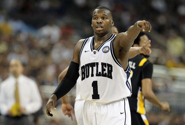 HOUSTON, TX - APRIL 02:  Shelvin Mack #1 of the Butler Bulldogs gestures against the Virginia Commonwealth Rams during the National Semifinal game of the 2011 NCAA Division I Men's Basketball Championship at Reliant Stadium on April 2, 2011 in Houston, Texas.  (Photo by Ronald Martinez/Getty Images)