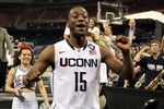 HOUSTON, TX - APRIL 02:  Kemba Walker #15 of the Connecticut Huskies celebrates after defeating the Kentucky Wildcats during the National Semifinal game of the 2011 NCAA Division I Men's Basketball Championship at Reliant Stadium on April 2, 2011 in Houston, Texas.  (Photo by Streeter Lecka/Getty Images)