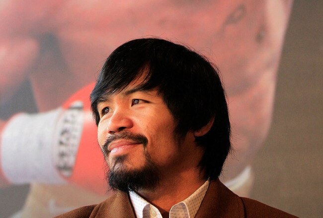 NEW YORK, NY - FEBRUARY 14:  Manny Pacquiao looks on at a press conference to promote his upcoming fight with Shane Mosley at The Lighthouse at Chelsea Piers on February 14, 2011 in New York City.  (Photo by Chris Trotman/Getty Images)