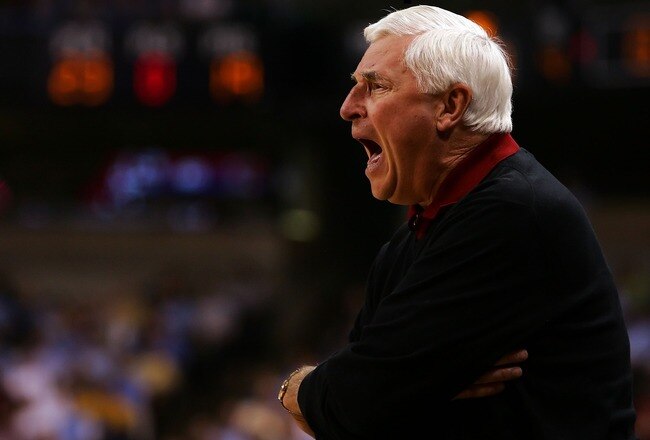 WINSTON-SALEM, NC - MARCH 15:  Head coach Bob Knight of the Texas Tech Red Raiders reacts from the sideline in the second half against the Boston College Eagles during the First Round of the 2007 NCAA Men's Basketball Tournament at Lawrence Joel Veterans Memorial Coliseum on March 15, 2007 in Winston-Salem, North Carolina.  (Photo by Streeter Lecka/Getty Images)