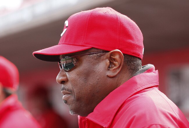 CINCINNATI, OH - MARCH 31: Cincinnati Reds manager Dusty Baker looks on against the Milwaukee Brewers in the opening day game at Great American Ballpark on March 31, 2011 in Cincinnati, Ohio. (Photo by Joe Robbins/Getty Images)