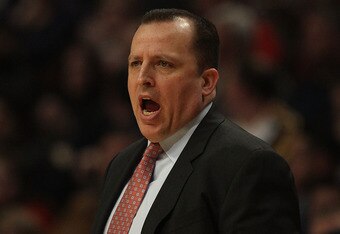 CHICAGO, IL - MARCH 25: Head coach Tom Thibodeau of the Chicago Bulls gives instructions to his team during a game against the Memphis Girzzlies at the United Center on March 25, 2011 in Chicago, Illinois. The Bulls defeated the Grizzlies 99-96. NOTE TO USER: User expressly acknowledges and agrees that, by downloading and/or using this photograph, User is consenting to the terms and conditions of the Getty Images License Agreement. (Photo by Jonathan Daniel/Getty Images)