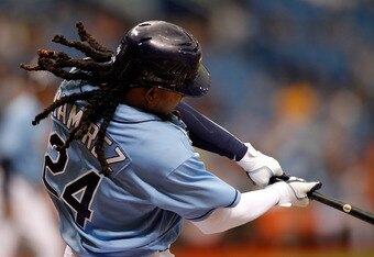 ST. PETERSBURG, FL - APRIL 03:  Designated hitter Manny Ramirez #24 of the Tampa Bay Rays bats against the Baltimore Orioles during the game at Tropicana Field on April 3, 2011 in St. Petersburg, Florida.  (Photo by J. Meric/Getty Images)