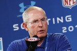 INDIANAPOLIS, IN - FEBRUARY 25: New York Giants head coach Tom Coughlin answers questions during a media session at the 2011 NFL Scouting Combine at Lucas Oil Stadium on February 25, 2011 in Indianapolis, Indiana. (Photo by Joe Robbins/Getty Images)