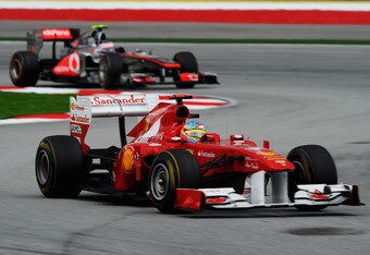 KUALA LUMPUR, MALAYSIA - APRIL 10:  Fernando Alonso of Spain and Ferrari drives during the Malaysian Formula One Grand Prix at the Sepang Circuit on April 10, 2011 in Kuala Lumpur, Malaysia.  (Photo by Clive Mason/Getty Images)
