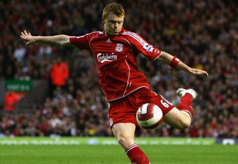 LIVERPOOL, UNITED KINGDOM - APRIL 18:  John Arne Riise of Liverpool shoots at goal during the Barclays Premiership match between Liverpool and Middlesbrough at Anfield on April 18, 2007 in Liverpool, England. (Photo by Alex Livesey/Getty Images)