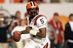 MIAMI, FL - JANUARY 03:  Tyrod Taylor #5 of the Virginia Tech Hokies looks to pass against the Stanford Cardinal during the 2011 Discover Orange Bowl at Sun Life Stadium on January 3, 2011 in Miami, Florida. Stanford won 40-12.  (Photo by Streeter Lecka/Getty Images)