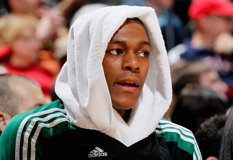 ATLANTA, GA - APRIL 01:  Rajon Rondo #9 of the Boston Celtics against the Atlanta Hawks at Philips Arena on April 1, 2011 in Atlanta, Georgia.  NOTE TO USER: User expressly acknowledges and agrees that, by downloading and/or using this Photograph, user is consenting to the terms and conditions of the Getty Images License Agreement.  (Photo by Kevin C. Cox/Getty Images)