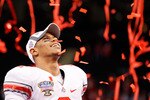 NEW ORLEANS, LA - JANUARY 04:  Terrelle Pryor #2 of the Ohio State Buckeyes celebrates the Buckeyes 31-26 victory against the Arkansas Razorbacks during the Allstate Sugar Bowl at the Louisiana Superdome on January 4, 2011 in New Orleans, Louisiana.  (Photo by Kevin C. Cox/Getty Images)