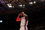 NEW YORK, NY - MARCH 30:  Amar'e Stoudemire #1 of the New York Knicks on the court against the New Jersey Nets at Madison Square Garden on March 30, 2011 in New York City. NOTE TO USER: User expressly acknowledges and agrees that, by downloading and/or using this Photograph, User is consenting to the terms and conditions of the Getty Images License Agreement. The Knicks defeated the Nets 120-116. (Photo by Chris Trotman/Getty Images)