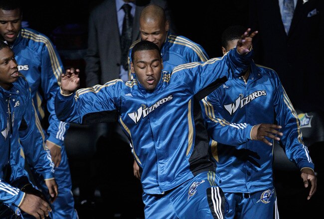 WASHINGTON, DC - MARCH 05:  John Wall #2 of the Washington Wizards (C) is introduced against the Minnesota Timberwolves at the Verizon Center on March 5, 2011 in Washington, DC. NOTE TO USER: User expressly acknowledges and agrees that, by downloading and/or using this Photograph, User is consenting to the terms and conditions of the Getty Images License Agreement.  (Photo by Rob Carr/Getty Images)