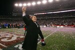 FOXBORO, MA - JANUARY 20:  Vice President of player personnel Scott Pioli of the New England Patriots celebrates after the Patriots 21-12 win against the San Diego Chargers during the AFC Championship Game on January 20, 2008 at Gillette Stadium in Foxboro, Massachusetts.  (Photo by Chris McGrath/Getty Images)
