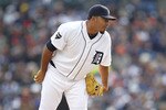 DETROIT, MI - APRIL 08:  Joaquin Benoit #53 of the Detroit Tigers prepars to throw a eighth inning pitch while playing the Kansas City Royals on Opening Day at Comerica Park on April 8, 2011 in Detroit, Michigan. Detroit won the game 5-2.  (Photo by Gregory Shamus/Getty Images)