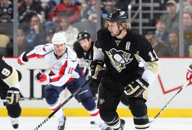 PITTSBURGH, PA - FEBRUARY 21:  Jordan Staal #11 of the Pittsburgh Penguins skates with the puck during the NHL game against the Washington Capitals at Consol Energy Center on February 21, 2011 in Pittsburgh, Pennsylvania. The Capitals defeated the Penguins 1-0.  (Photo by Christian Petersen/Getty Images)