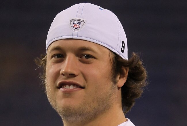 MINNEAPOLIS - SEPTEMBER 26:  Quarterback Matthew Stafford #9 of the Detroit Lions looks on prior to the start of the game against the Minnesota Vikings at Mall of America Field on September 26, 2010 in Minneapolis, Minnesota.  (Photo by Jeff Gross/Getty Images)