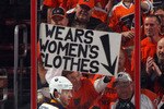 PHILADELPHIA, PA - APRIL 14: Fans get involved in the game between the Philadelphia Flyers and the Buffalo Sabres in Game One of the Eastern Conference Quarterfinals during the 2011 NHL Stanley Cup Playoffs at Wells Fargo Center on April 14, 2011 in Philadelphia, Pennsylvania.  (Photo by Bruce Bennett/Getty Images)