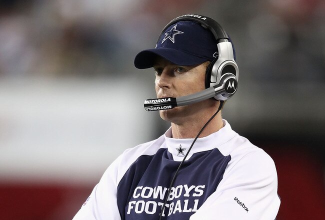 GLENDALE, AZ - DECEMBER 25:  Head coach Jason Garrett of the Dallas Cowboys watches from the sidelines during the NFL game against the Arizona Cardinals at the University of Phoenix Stadium on December 25, 2010 in Glendale, Arizona. The Cardinals defeated the Cowboys 27-26.  (Photo by Christian Petersen/Getty Images)